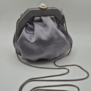 VINTAGE Carla Marchi Gray Satin Rhinestone Clasp Convertible Clutch Shoulder Bag